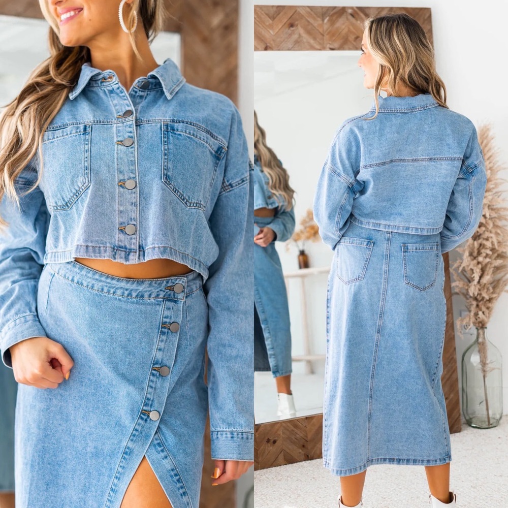 *24 HOUR SALE* Just Getting Started Denim Jacket and Midi Skirt Set - Picture 6 of 8